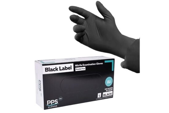 Nitrila cimdi, nepūderēti «PPS gloves», melnā krāsā. 